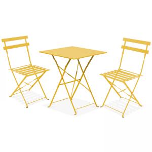 Table bistrot de jardin et 2 chaises pliantes jaune
