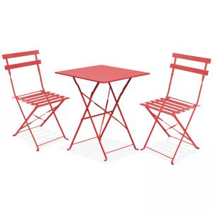 Table bistrot de jardin et 2 chaises pliantes rouge