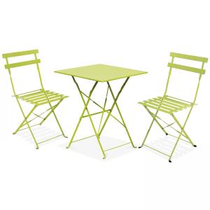Table bistrot de jardin et 2 chaises pliantes vert