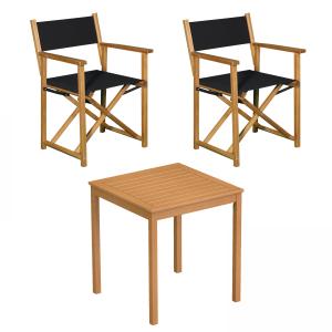 Table carrée en bois et 2 chaises pliantes noir