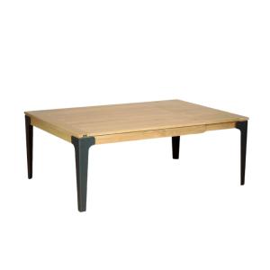 Table carrée en chêne et métal 1 rallonge 10 couverts teint…