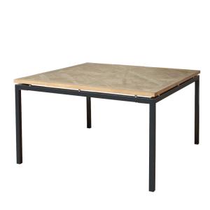 Table carrée en chêne et métal, 8 couverts teinte claire