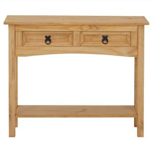 Table console 2 tiroirs en bois massif, coloris naturel