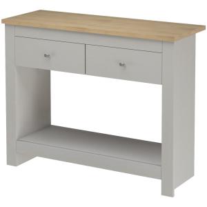 Table console 2 tiroirs en effet chêne et gris