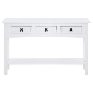 Table console 3 tiroirs en bois massif, blanc