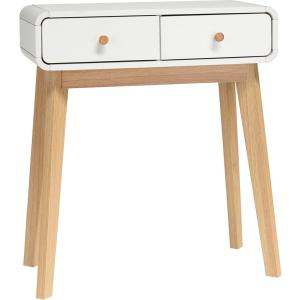 Table console avec 2 tiroirs en effet chêne blanc