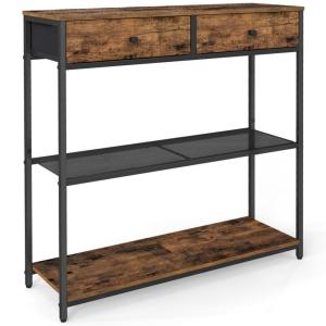Table console avec 2 tiroirs en tissu 24 x 76 x 80 cm marro…