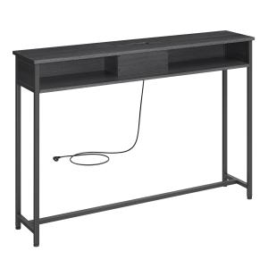 Table console avec multiprise effet bois noir