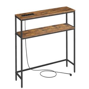 Table console avec prise 20 x 80 x 80 cm marron et noir