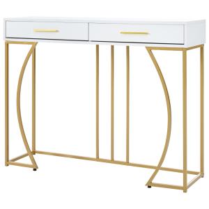 Table console blanche et structure couleur dorée avec 2 tir…