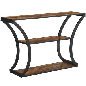 Table console d'entrée 3 niveaux effet bois marron rustique