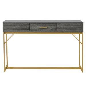 Table console effet bois gris structure couleur dorée 1 tir…