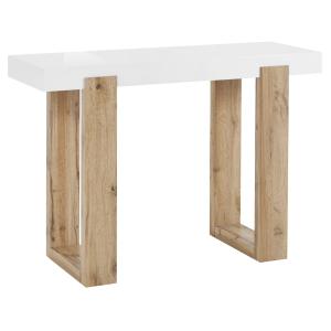 Table console en bois massif blanc et pieds en chêne