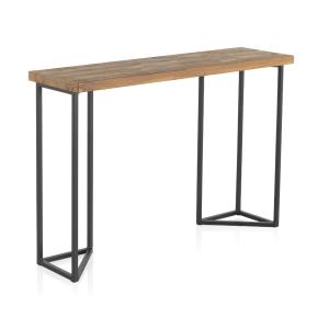 Table console en orme avec pieds en métal