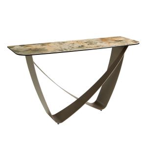 Table Console Moderne en Marbre Porcelaine et Acier Taupe