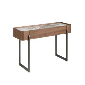 Table console rectangulaire en marbre porcelaine, noyer et…