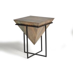 Table d'angle en bois de manguier en métal