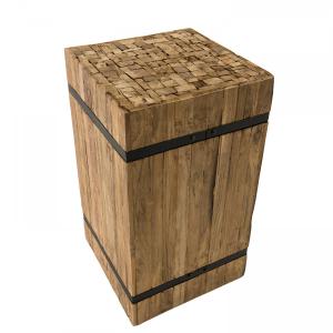 Table d'appoint carrée M en teck recyclé cerclée métal noir…