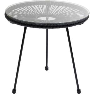 Table d'appoint d'extérieur en verre et polyéthylène noir