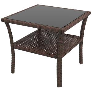 Table d'appoint de jardin 2 niveaux carrée résine tressée m…