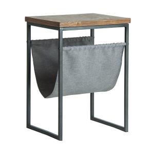 Table d'appoint en fer, bois et toile en gris et brun 40x34…