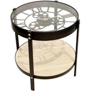 Table d'appoint en métal et bois horloge 40 cm