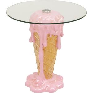 Table d'appoint glace en polyrésine rose et verre D48