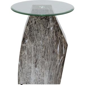 Table d'appoint imitation roche en acier et verre