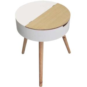 Table d'appoint ronde coffre intégré blanc