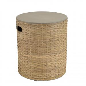 Table d'appoint ronde plateau en béton socle en bambou natu…