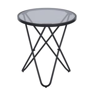 Table d'appoint ronde style scandinave avec verre gris fumé