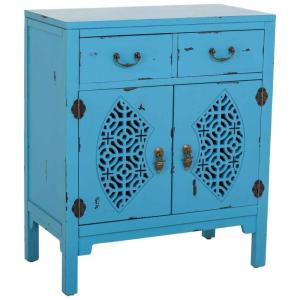 Table d'entrée en bois avec 2 tiroirs et 2 portes en bleu 6…