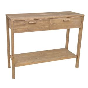 Table d'entrée en bois couleur chêne avec 2 tiroirs et étag…