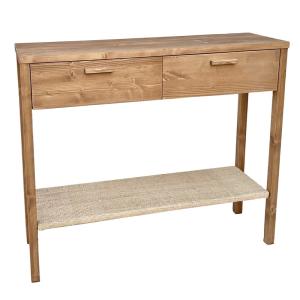 Table d'entrée en bois massif 2 tiroirs et étagère en raphi…