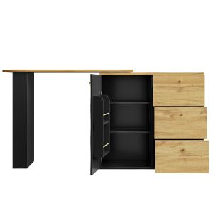 Table de bar extensible 360° noire et effet bois verre moti…