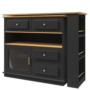 Table de bar rotative multifonctionnelle noire et effet bois