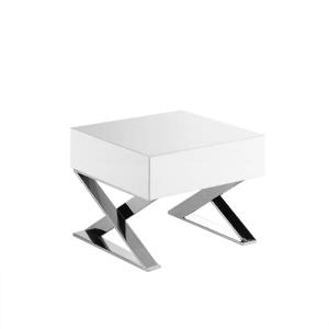 Table de chevet en bois blanc et acier