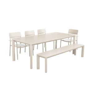 Table de jardin 1 banc 4 fauteuils aluminium beige