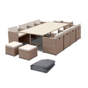 Table de jardin 12 places coussins beige   housse