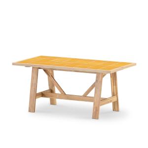 Table de jardin 168x87 en bois et céramique moutarde