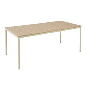 Table de jardin 180x90 cm en métal et bois 8 places crème