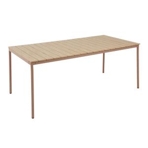 Table de jardin 180x90 cm en métal et bois 8 places marron