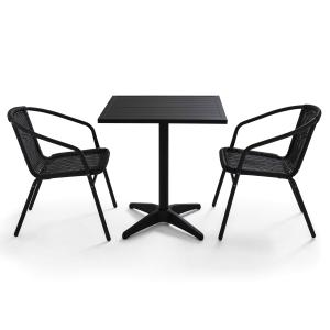 Table de jardin 2 fauteuils en résine tressée anthracite