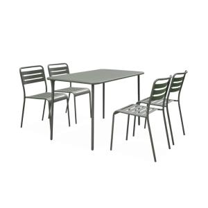 Table de jardin   4 chaises acier kaki