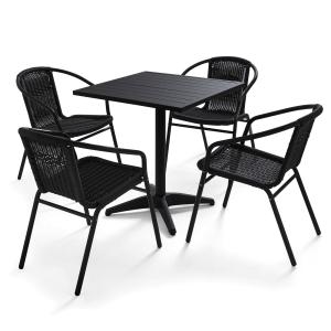 Table de jardin 4 fauteuils en résine tressée anthracite