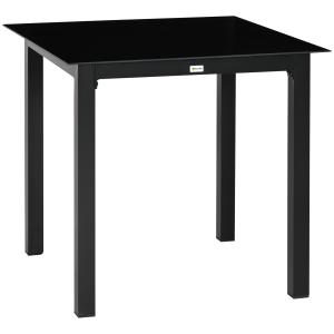 Table de jardin 4 personnes aluminium verre trempé noir