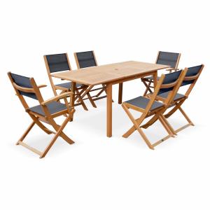 Table de jardin 6 chaises en bois d'Eucalyptus huilé et tex…