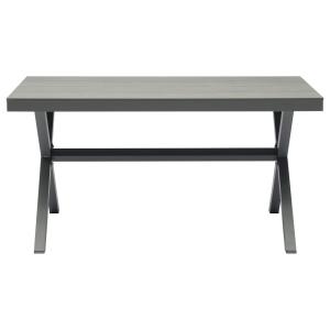 Table de jardin 6 personnes en aluminium effet bois, gris