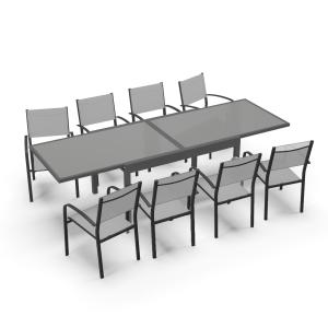 Table de jardin 8 personnes en aluminium gris et anthracite