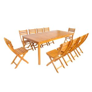 Table de jardin acacia avec coins arrondis, 10 chaises, nat…